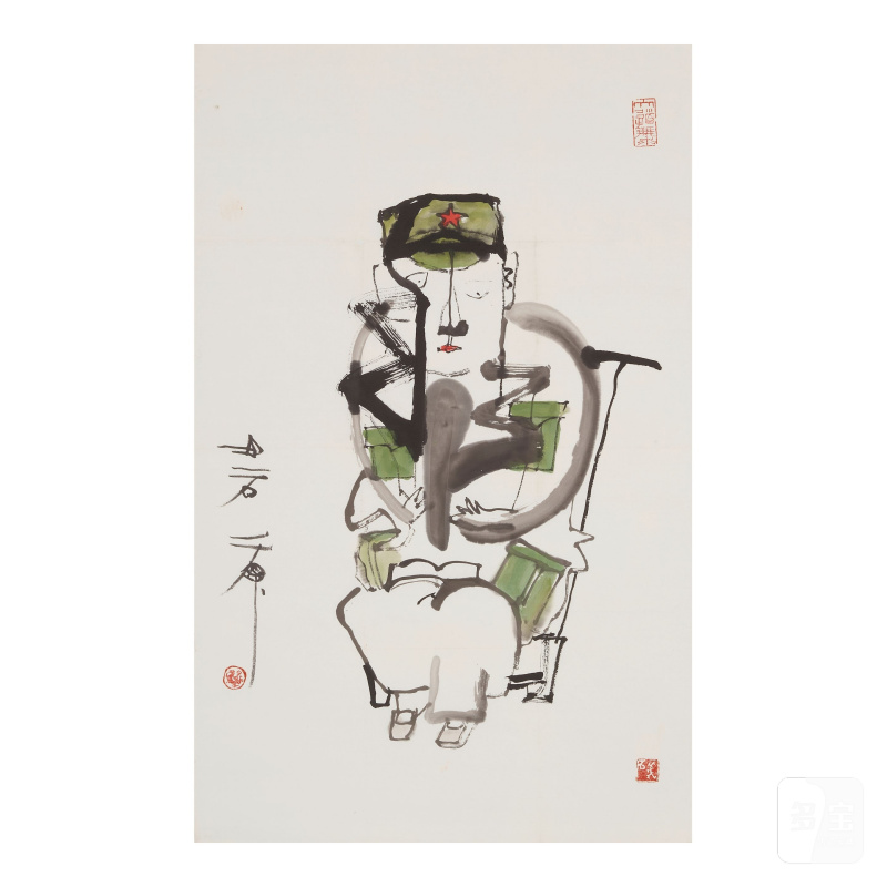 石虎（1942-2023） 人物素寫三幅 水墨設色紙本 鏡心 二〇〇〇年作 | SHI HU (1942-2023) - 图4